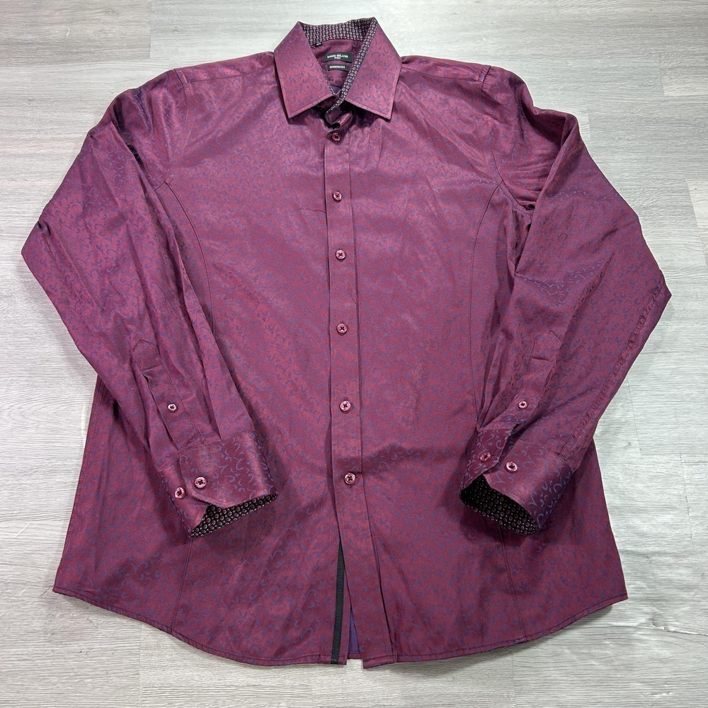 Rosso Milano Shirt Mens 15.5 Red Paisley Regular Fit Cotton Dress Long Sleeve